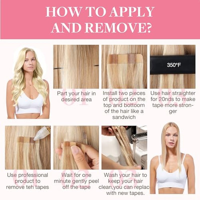 GOO GOO Tape in Hair Extensions Human Hair, 60A Platinum Blonde, 24inch 50g 20pcs, Skin Weft Seamless Invisible, Silky Straight with Thick Ends, Remy Human Hair