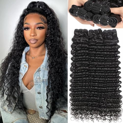 inlovwith Deep Wave Bundles Human Hair, Selected Healthy Curly Human Hair Bundles 100% Unprocessed Brazilian Virgin Hair Wet and Wavy (3 Bundles, 18 18 18 Inches)