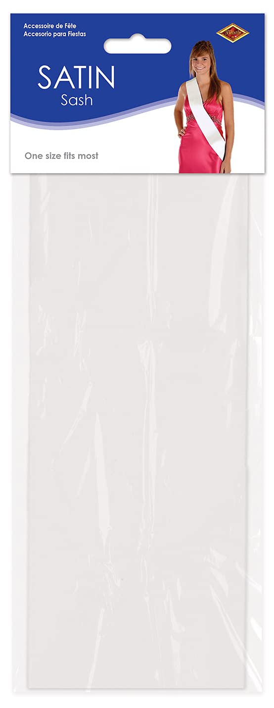 Beistle White Satin Sash, Customizable Fabric Wearable for Birthdays, Bachelorette Parties, Costumes, Events & Celebrations, Blank Design for DIY Personalization, 33" x 4"