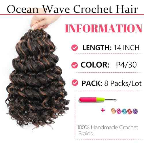 Ocean Wave Crochet Hair 14 Inch 8 packs Deep Wave Crochet Hair Synthetic Curly Crochet Braiding Hair for Black Women (14 Inch, 8 packs, P4/30)