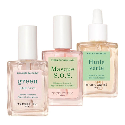 Manucurist Rescue Kit - Nail Care Kit - Nail Repair for Damaged Nails :1 Strengthening Base Coat, 1 Night Mask for Nails, 1 Nail Cuticle Oil - Nail Strengthener - Gifts for Women - Gift