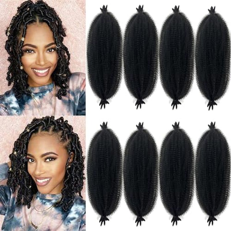 16 Inch Marley Twist Braiding Hair 8 packs Pre-Separated Springy Afro Twist Hair Extension Kinky Afro Twist Crochet Hair Braids Natural Black Spring Twist for Women (16 Inch, 1B)