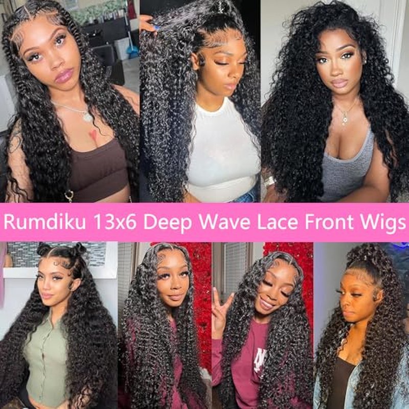 24 Inch Deep Wave Lace Front Wigs Human Hair 13x6 HD Transparent Lace Front Wigs Human Hair Pre Plucked with Baby Hair Deep Wave Wig Human Hair Wet and Wavy Glueless Frontal Wigs 200% Density