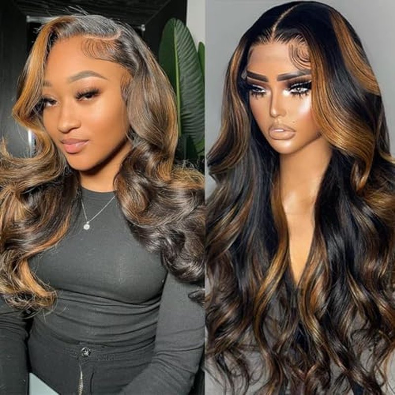 Ombre Highlight Lace Front Wigs Human Hair 13x6 Body Wave 1B/30 Lace Front Wig 180% Density HD Transparent Lace Frontal Wigs Human Hair Balayage Wig for Black Women 18 inch