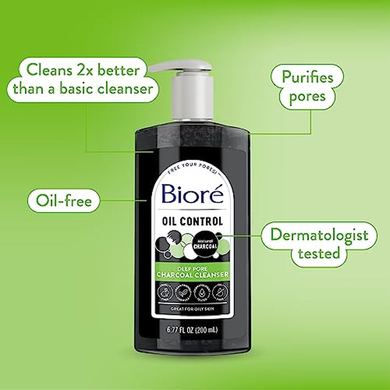 Biore Deep Pore Charcoal Face Wash, Daily Facial Cleanser for Dirt & Makeup Removal, for Oily Skin, 6.77 Oz