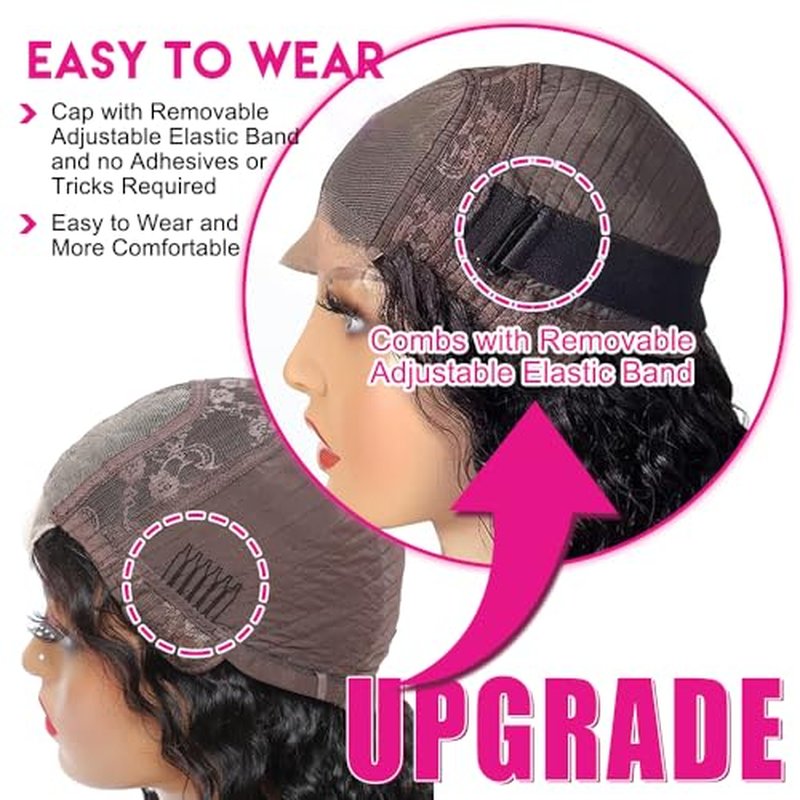 FIRIEYA Deep Wave Lace Front Wigs Human Hair Wigs for Black Women 180% Density 4X4 HD Transparent Lace Closure Human Hair Wigs for Black Women Glueless with Baby Hair Natural Color(24 Inch)