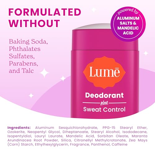 Lume Deodorant Plus Sweat Control - Smooth Solid Stick - Extra Strength Antiperspirant - 72 Hour Odor And Sweat Control - Baking Soda Free, Skin Loving - 2.6 ounce (Soft Powder) Pack of 2