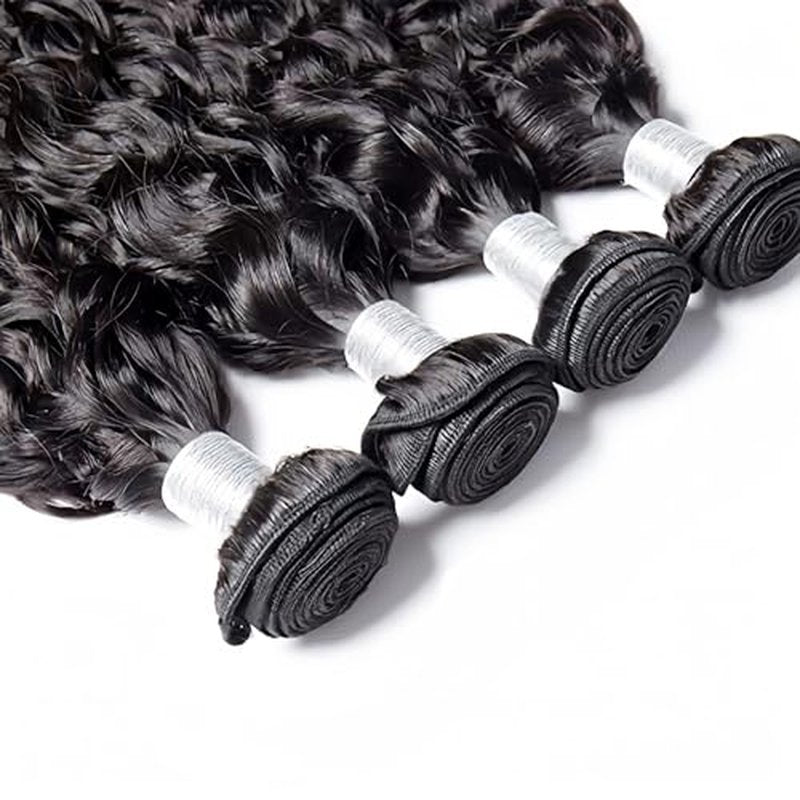 Human Hair 5Bundles with Lace Closure, Water Wave Bundles with Closure, Deep Curly Human Hair Bundles with Closure (18/18/18/18/18+18)