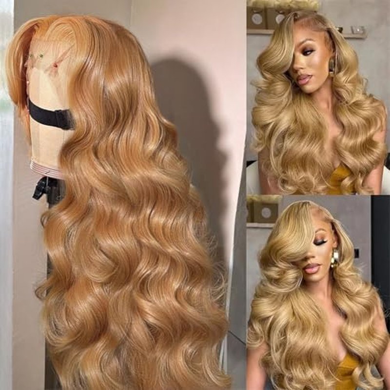 200% Density 22 Inch Honey Blonde 5x5 HD Lace Front Wig Human Hair Body Wave Lace Closure Wigs Human Hair Pre Plucked 27# Honey Blonde Wig Glueless Wigs for Women