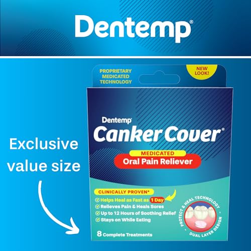 Dentemp Canker Cover - Canker Sore Medicine Pain Reliever (8 Count) - Canker Sore Treatment to Relieve Canker Pain, Mouth Sores & Mouth Irritation - Fast Acting Canker Sore Relief Tablets for Adults