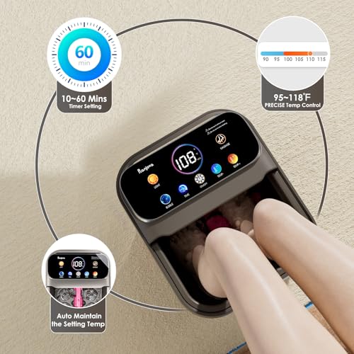 Foot Spa Electric Rotary Massage, with Touchscreen Pro Color Display, Collapsible Foot Bath with Heat, Bubble,Remote Control, Temp Control, and 24 Motorized Shiatsu Massage Balls (Dark Grey)