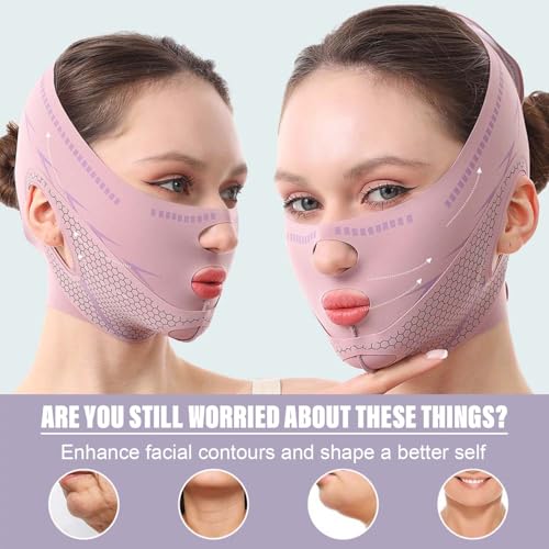 Chin Strap For Sleeping Face Lift, Double Chin Reducer, Reusable 3D V Line Lifting Mask, Graphene Breathable Lce Silk Face Lift Mask for Double Chin Reduction, Facial Contouring & Sagging Cheeks