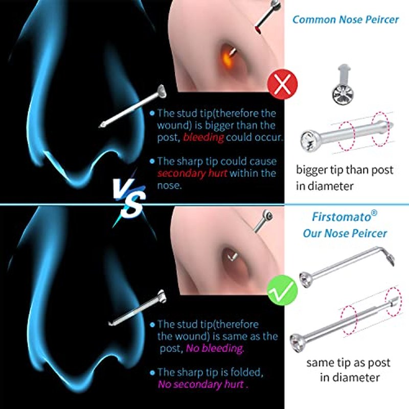 2 Pack Self Use Nose Piercing Gun Safe Nose Piercing Kit Tool Painless and Allergy Free Nose Piercer with Hypoallergenic Nose Studs