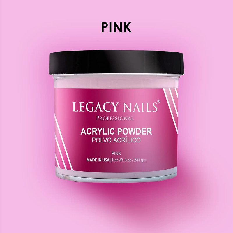 Legacy Nails Professional Pink Acrylic Powder, Net Wt. 8 oz. - French Manicures, Blending Cover Acrylics Nail Extension Colors, Natural Pink Finish