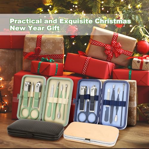 Manicure Set-Stainless Steel Nail Care Set-Professional 7 in 1 Ingrown Toenail Clipper Grooming Tool-Pedicure Kit & Toe Nail Cutter-Thick Nail Scissors Toiletries with Cuticle Trimmer (Green)