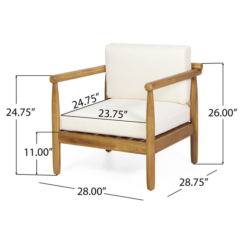 Abigail Outdoor Acacia Wood Club Chair (Set of 2), Teak and Cream