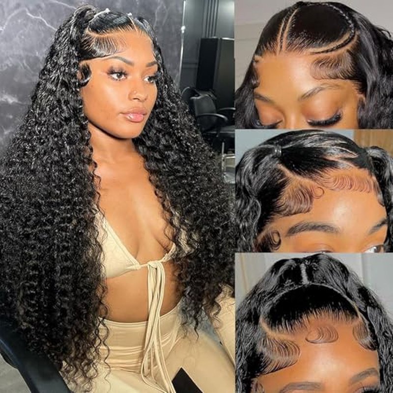 Deep Wave Lace Front Wigs Human Hair Wigs for Women 13¡¿6 HD Lace Front Wigs Human Hair Pre Plucked with Baby Hair Deep Curly Lace Frontal Wigs Human Hair 180% Density 26 Inch
