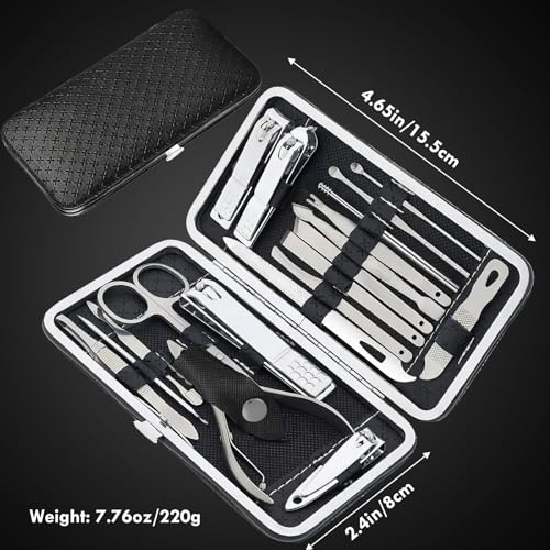 Manicure Set - 19 in 1 Professional Nail Clippers Pedicure Kit, Manicure Tool Kit, Stainless Steel Facial Grooming Set Kit, Gift Idea for Women, Men, Girls, Teens, Black