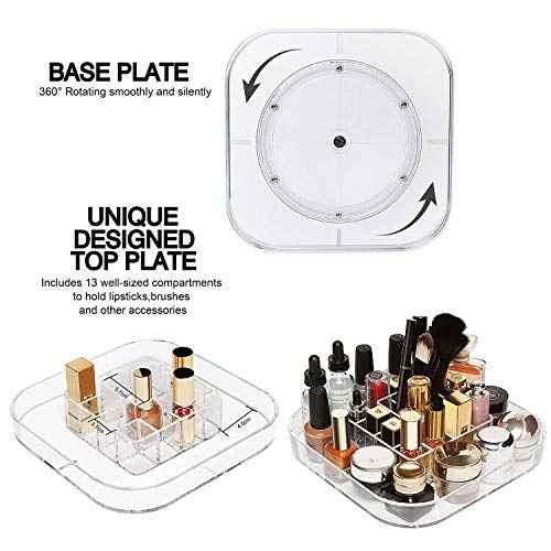 360-Degree Makeup Organizer, DIY Adjustable Rotating Cosmetic Storage Carousel Spinning Holder Storage Rack with 5 Layers Large Capacity, Best for Countertop, Square