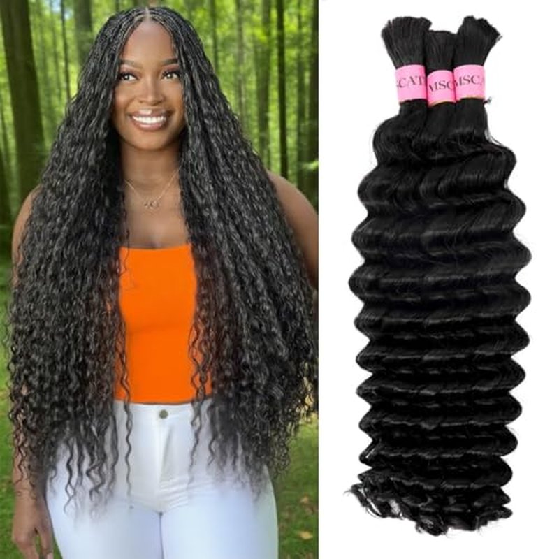 Human Braiding Hair for Boho Braids Deep Wave Bulk Human Hair for Braiding 150g Brazilian Human Hair for Boho Braids 20inch Bohemian Hair for Braiding Natural Black Best Human Extensions