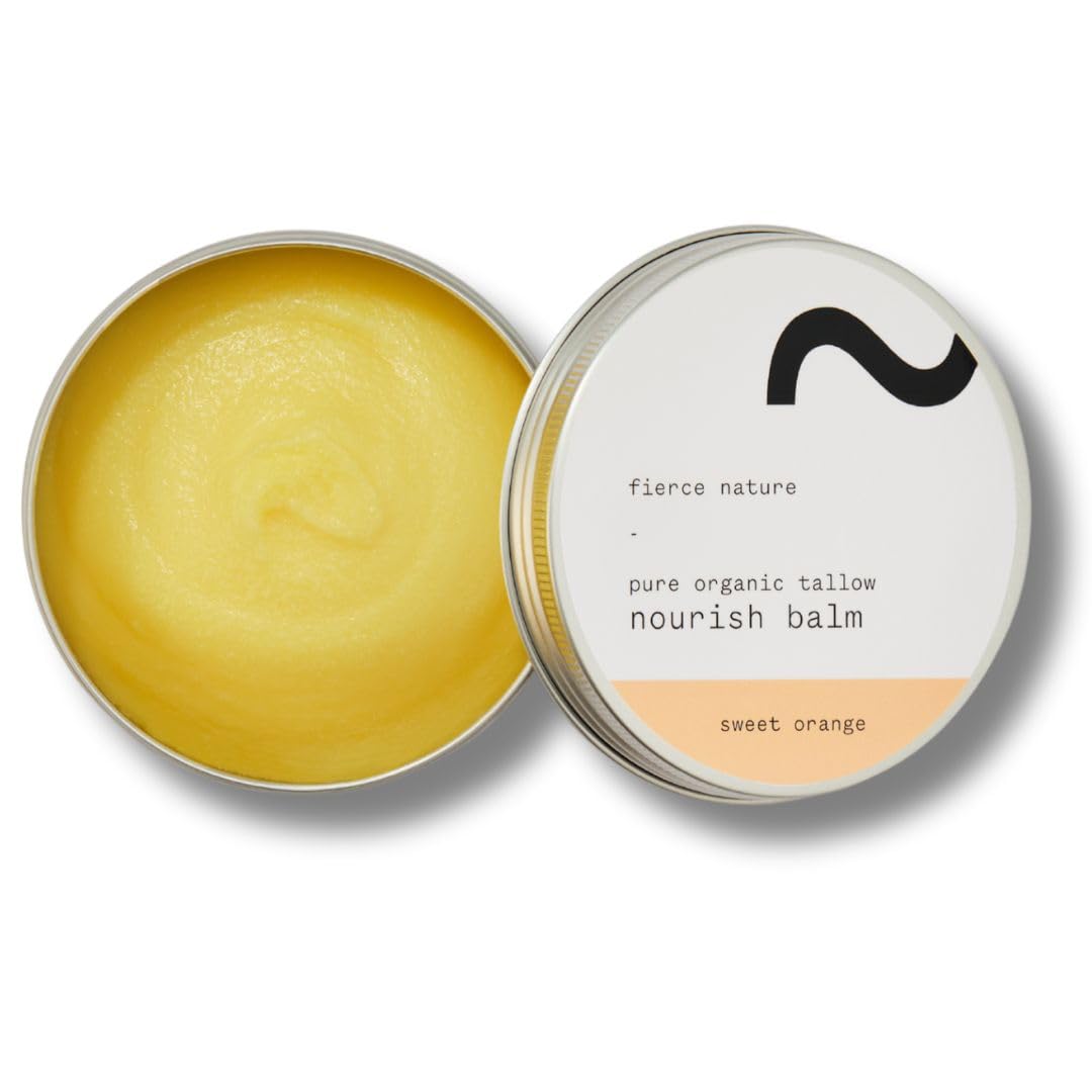 fierce nature Pure Nourish Tallow Balm | Organic, Vitamin-Rich Nourishing Body & Face Moisturizer | Natural, Essential Oil Free Skincare (Sweet Orange)