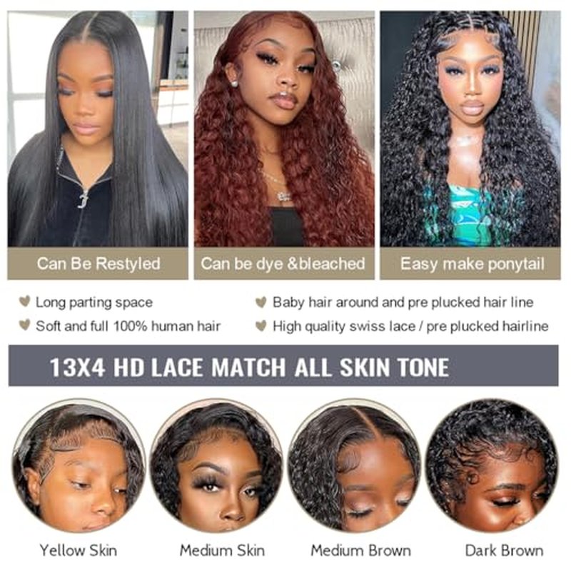 Deep Wave Wigs 13x4 Lace Front Wig Human Hair Deep Wave Lace Front Wigs Brazilian Curly Human Hair Pre Plucked Wig 200 Density