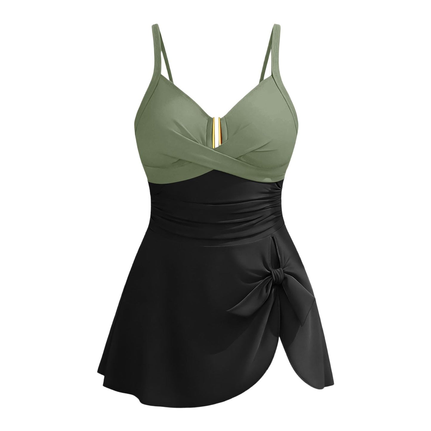 One Piece Bathing Suit for Women Tummy Control U-Wire Ruched Swimsuits Criss Cross Swimming Suit Tie Knot Swim Dress