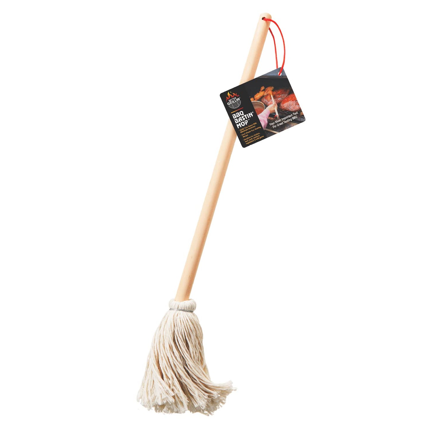 Better Grillin BBQ Bastin Mop Basting Barbecue Brush/Mop Easily Applies Marinades, Sauces, Washes Out, 16in Handle, 1pk