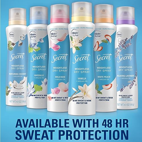 Secret Dry Spray Antiperspirant Deodorant, Nurturing Coconut and Argan Oil, 4.1 oz (Pack of 3)