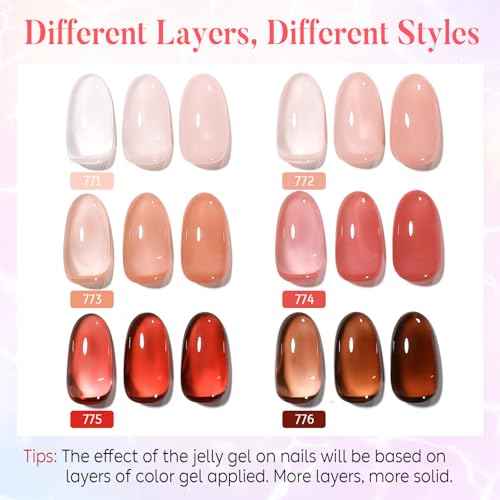 AIMEILI Transparent Icy Jelly Gel Nail Polish Soak Off U V LED Hema Free Nail Polish Vegan Cruelty-free Nail Salon Varnish 6 Color Set Kit of 78