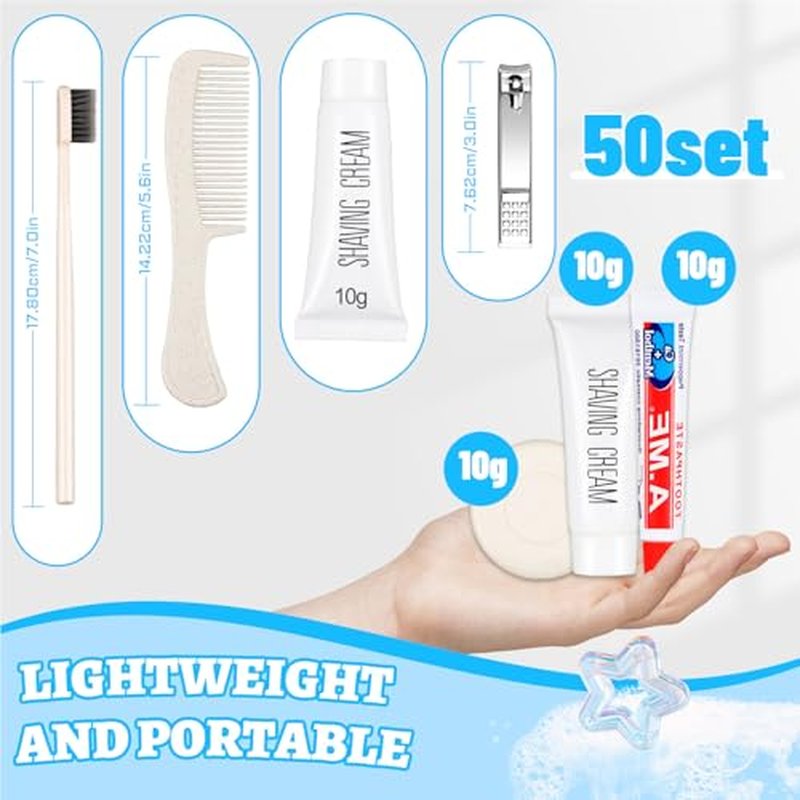 Panitay 50 Sets Disposable Travel Toiletry Kit Hotel Hygiene Kit Disposable Toothbrush Bulk Include Toothpaste Comb Soap for Travel Hotel Homeless Shelter Camping