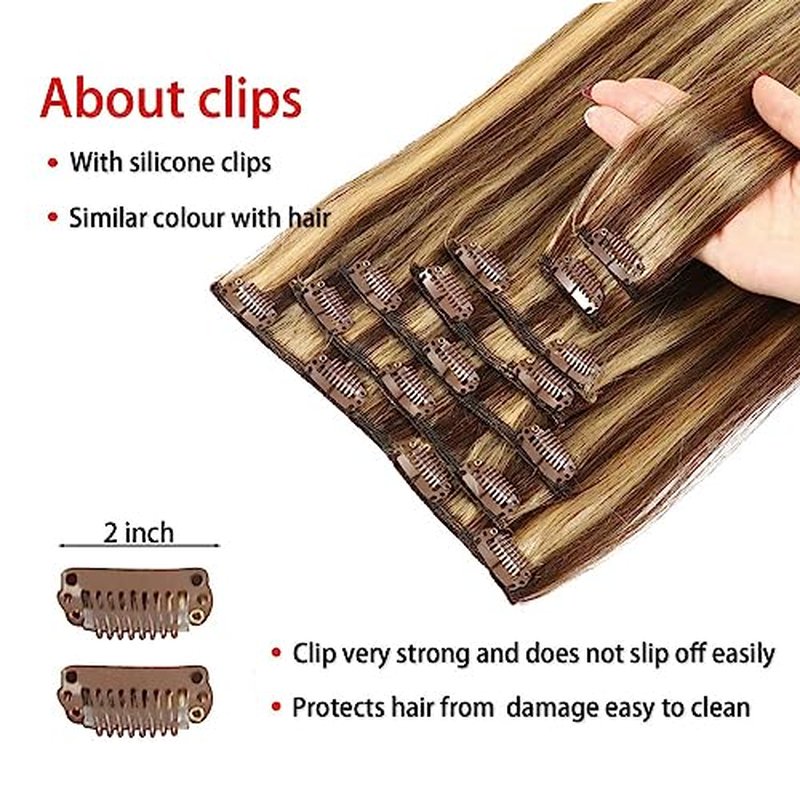 Straight Human Hair Clip in Extensions 22 Inch 120g 7pcs Clip in Hair Extensions Brazilian Remy Human Hair 16 Clips Double Weft Human Hair For Women (22 Inch, #4p/27 Medium Brown/Dark Blonde)