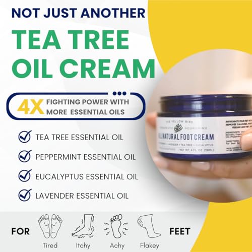 Yellow Bird Natural Tea Tree Foot Cream & Organic Foot Balm for Dry, Cracked Feet & Heels ? Peppermint Moisturizer for Athlete¡¯s Foot Relief and Intensive Callus Repair Treatment Salve ? Made in USA