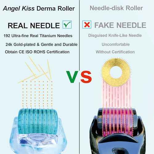 Derma Roller Titanium Real Needle 0.25mm - Angel Kiss 192 Individual Microneedling Roller with Case - Dermal Roller for Face - At Home Facial Skin Roller for Women Men