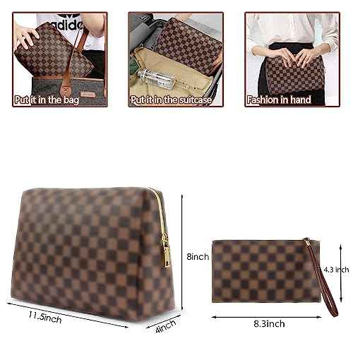 Makeup Bag, Cosmetic Bag, Portable Leather Large Checkered Makeup Bag, 2 Pack Large Capacity Travel Cosmetic Bag for Women, Lightweight Design and Waterproof Toiletries Bag Christmas Gifts