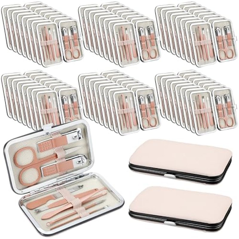 Geosar 50 Set 8 in 1 Travel Manicure Kit Bulk Professional Nail Clippers Pedicure Nail Care Tools Grooming Stainless Steel Set with Portable Travel Case, Gift for Christmas Men Women(Rose Gold)