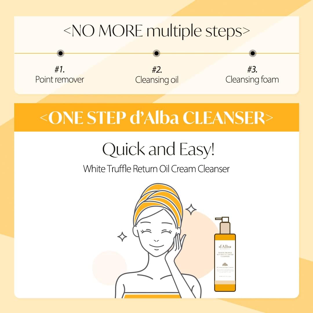 d'alba Piedmont White Truffle Return Oil Cream Cleanser, Vegan Skincare, Easy One Step Cleanser for Sebum & Makeup Removal, Hydrating Cleanser, for Sensitive Skin, Korean Skin Care