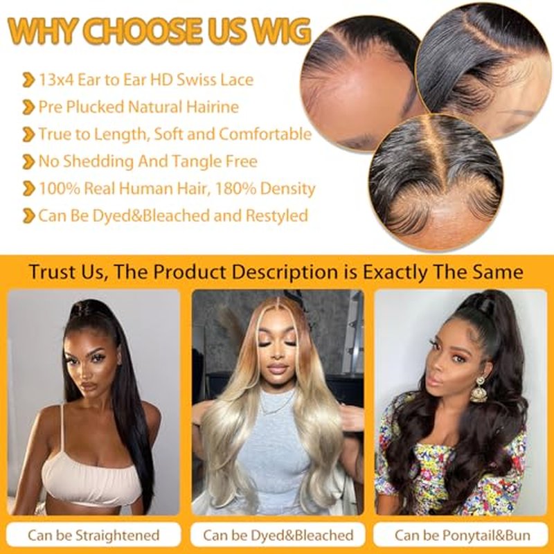 Body Wave Lace Front Wigs Human Hair 13x4 HD Transparent Lace Frontal Wigs Human Hair for Women Brazilian Virgin 180 Density Glueless Wigs Human Hair Pre Plucked with Baby Hair Natural Black 26 Inch