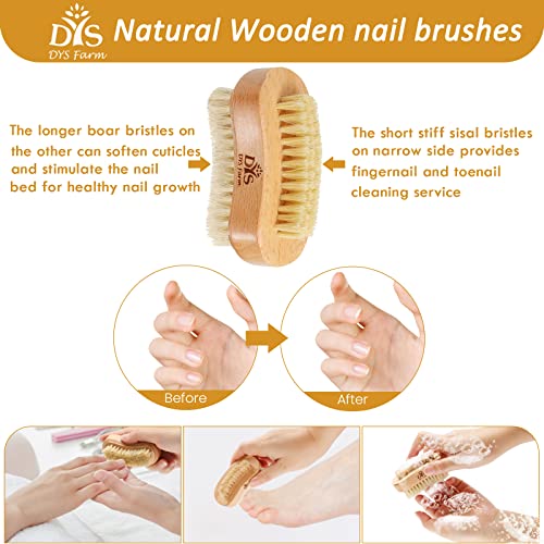 Generic Wooden Fingernail Nail Brushes for Cleaning, Natural Boar Sisal Bristle Two-sided Non-slip Hand Foot Nails Cleaner Scrubber for Men Women Kids