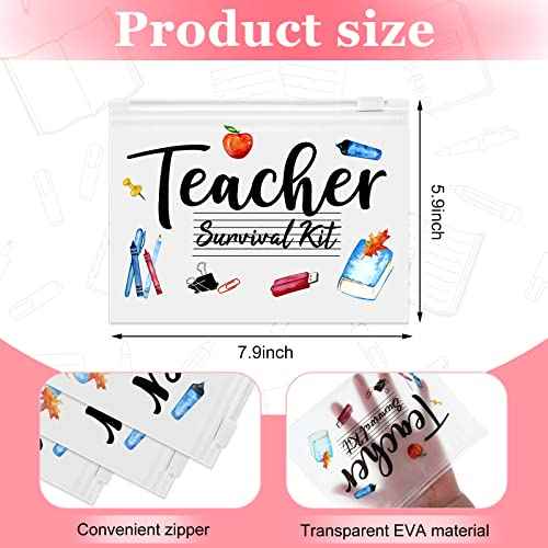 Cunno 60 Pcs Teacher Appreciation Gifts Bulk Small Waterproof Makeup Toiletry Bag Pouch Cosmetic Pencil Bag Thank You Gifts for Women Men Travel Graduation Season Supplies(Teacher Survival Kit)