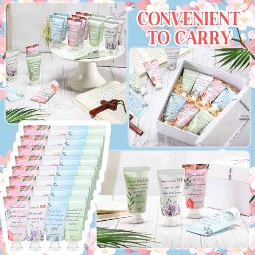 Landhoow 48 Pack Christian Hand Cream Bulk for Women Breast Cancer Accessories Bible Travel Hand Lotion Set Religious Back to School Bible Verse Gift for Church VBS School Teacher Wedding Homeless