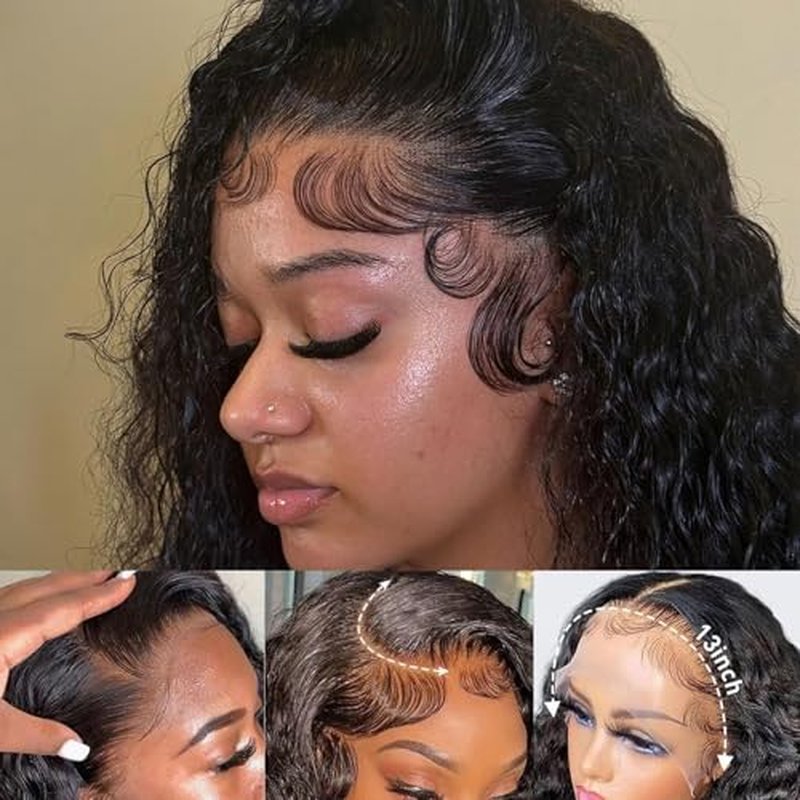 Deep Wave Lace Front Wigs Human Hair 200% Density 13x4 HD Full Lace Frontal Wigs for Women 24 Inch Glueless Deep Curly Human Hair Wig Pre Plucked Curly Wigs
