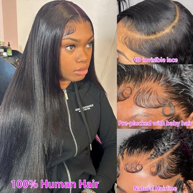 30 Inch Straight HD Lace Front Wigs Human Hair 180% Density Straight Wigs for Black Women Glueless Wigs 13x6 Straight Lace Front Wigs Pre Plucked HD Lace Frontal Wig