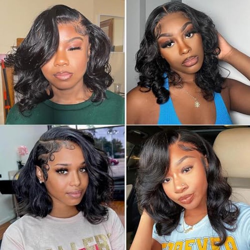 16 Inch Wavy Bob Wig Human Hair 13x4 Glueless Lace Front Wigs Pre Plucked Transparent HD Lace Frontal Wigs Loose Wavy Human Hair Wig Short Bob Wig