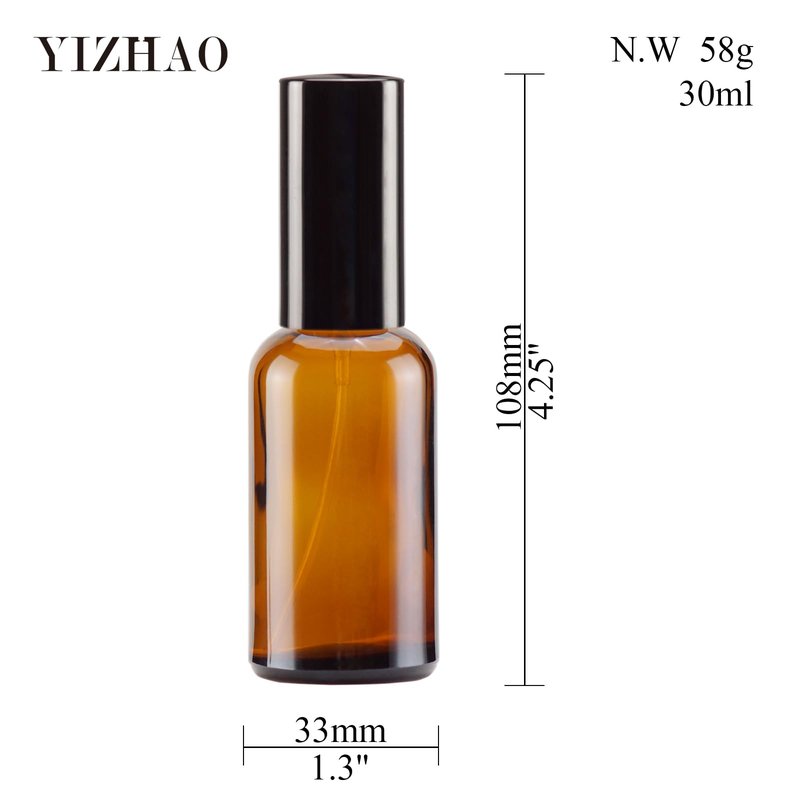 YIZHAO Amber Glass Spray Bottles 1oz, with Small Fine Mist Spray, Metal Cap, Refillable for Essential Oil,Travel,Cleaning,Perfume,Aromatherapy,Makeup – 24 Pcs