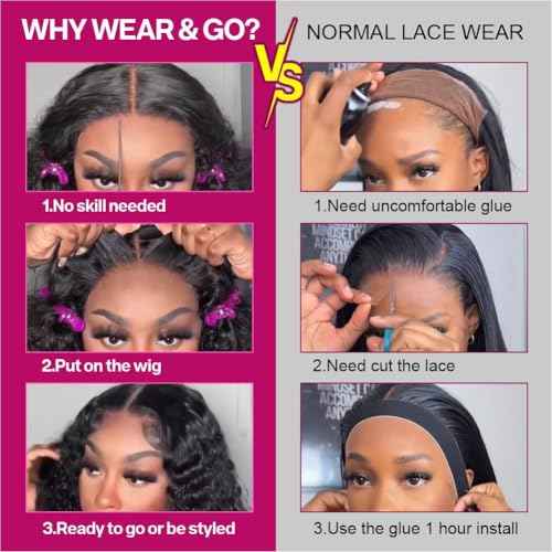 Deep Wave 5x5 HD Lace Closure Curly Wigs for Black Women Glueless Wigs Human Hair Pre Plucked Pre Cut 180 Density Short Curly Human Hair 8 Inch Natural Black