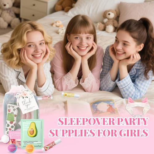 120 PCS Spa Party Supplies for Girls, Sleepover Party Supplies for Girls, Skincare Set, Include Face & Lip Masks, Foot Bath Bombs, Hand Cream, Lip Balm, Under Eye Patches, Spa Birthday Party Favors