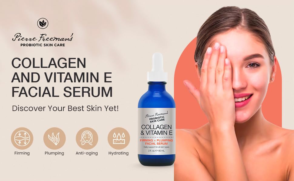 Probiotic Skin Care Facial Serum - Collagen & Vitamin E for Firming & Plumping | 2 oz