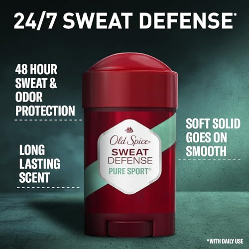 Old Spice Sweat Defense Antiperspirant & Deodorant for Men, 24/7 Ultimate Sweat Protection, Long Lasting Scent, Soft Solid, Pure Sport Scent, 2.6 oz (Pack of 2)
