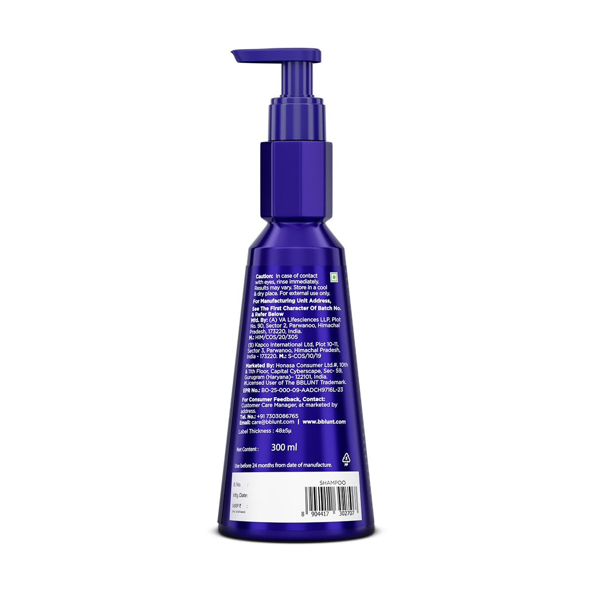 BBLUNT Intense Moisture Shampoo with Jojoba and Vitamin E for Dry & Frizzy Hair Moisturizes & Hydrates Adds Shine For Men & Women 300 ml